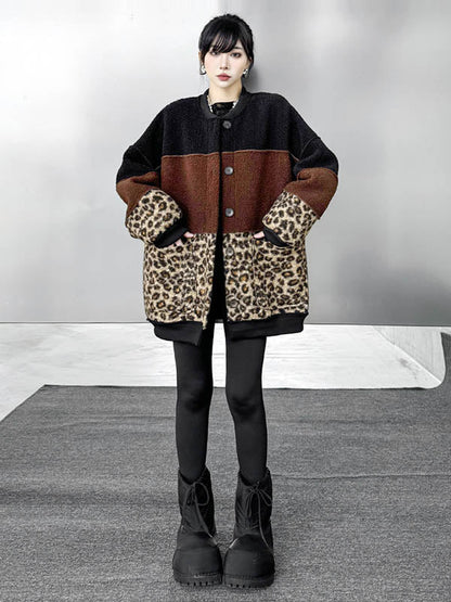 Long Sleeves Loose Buttoned Contrast Color Reversible Split-Joint Round-Neck Cardigan Tops Outerwear