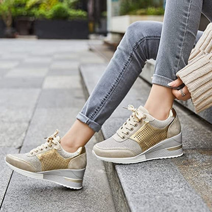 Stella | Women's Hidden Wedge Sneakers Lace Up Glitter Platform