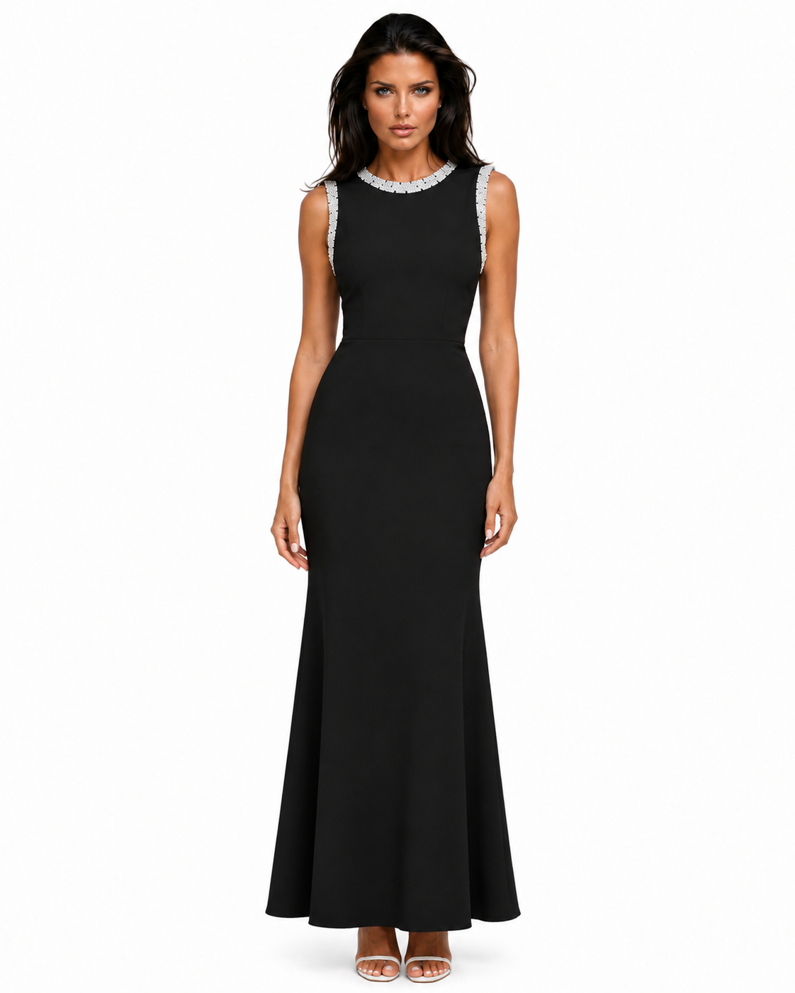 ANGE Knit Embellished Sleeveless Formal Dress