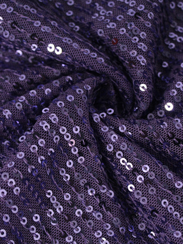 Robe longue fendue à col spaghetti et sequins croisés dans le dos 