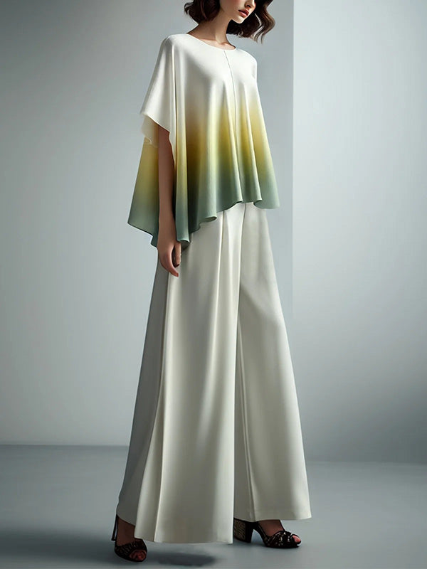 Batwing Sleeves Loose Gradient Split-Joint Round-Neck T-Shirts