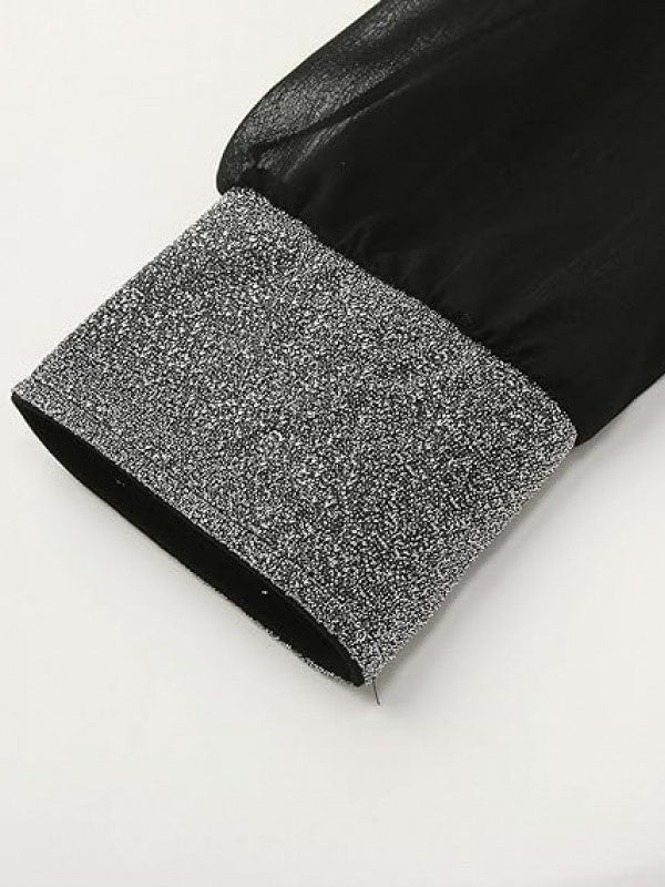 Mini-robes à manches longues, amples, élastiques, transparentes, fendues et à col en V 