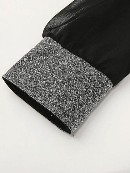 Mini-robes à manches longues, amples, élastiques, transparentes, fendues et à col en V 