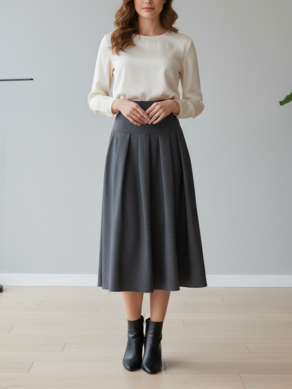 A-Line Pleated Solid Color Zipper Skirts Bottoms