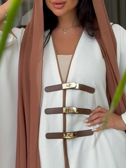 Loose Contrast Color Muslim Split-Joint V-neck Cover-Ups Tops Muslim Abaya