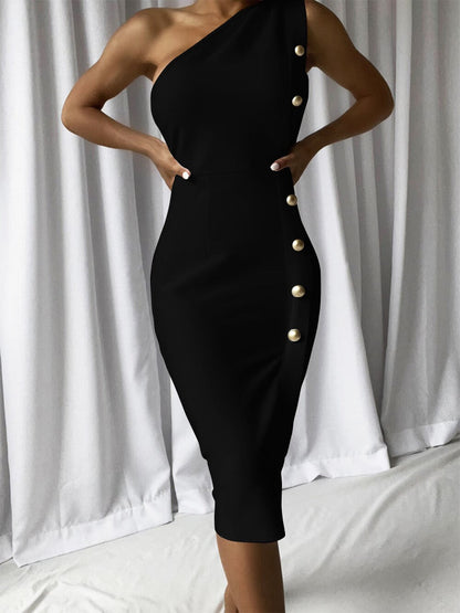 Giselle One Shoulder Midi Bandage Dress BLACK