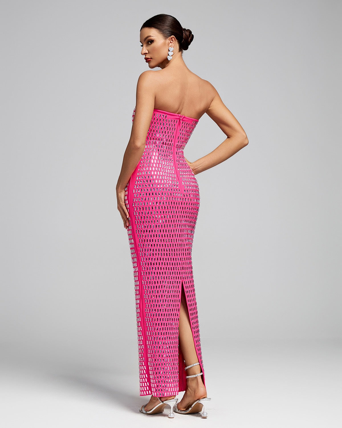 HIKA Strapless Sparkly Open Back Bandage Maxi Dress