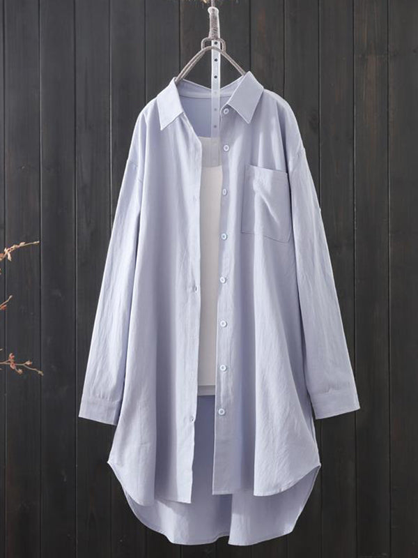 Chemises à manches longues et revers de couleur unie 