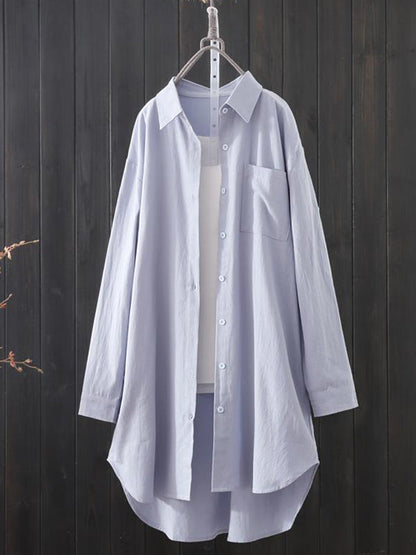 Chemises à manches longues et revers de couleur unie 