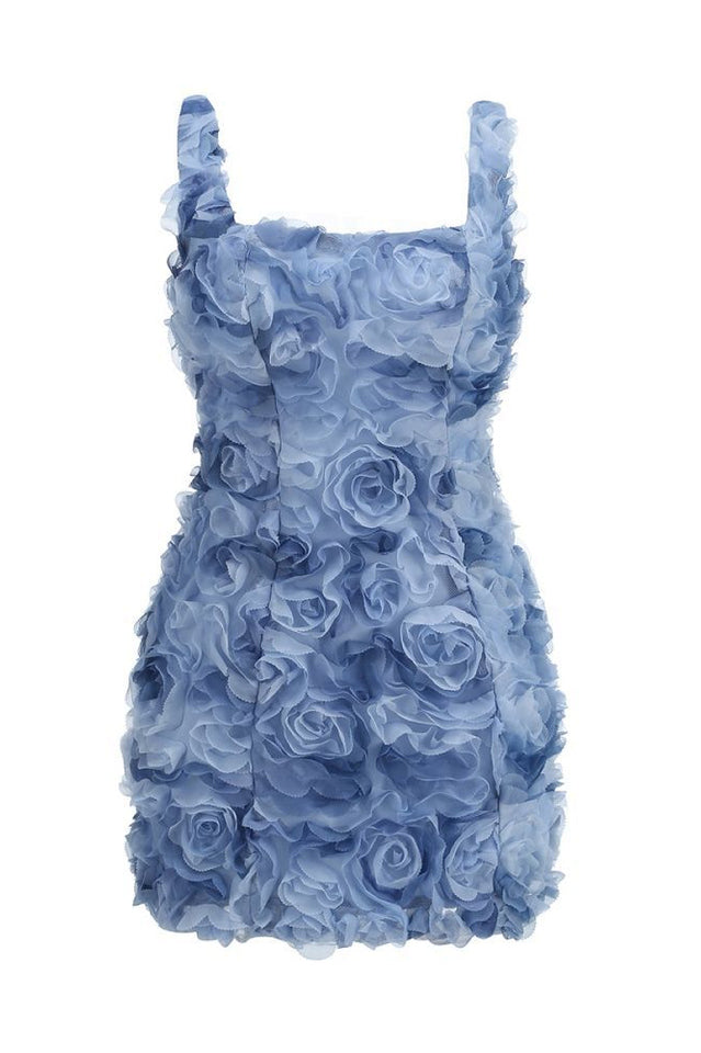 Fryni 3D Floral Mini Dress Blue