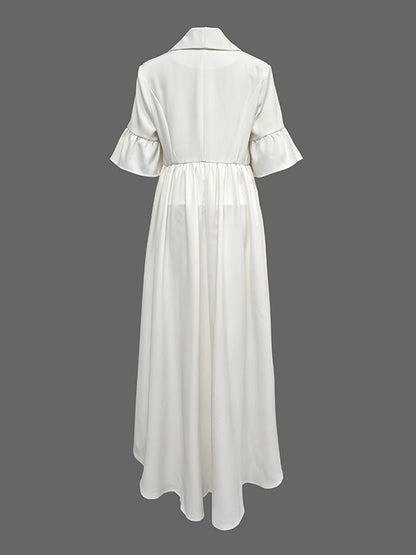 Flared Sleeves Half Sleeves Ruffle Trim Solid Color Deep V-Neck Blouses&Shirts Tops Outerwear