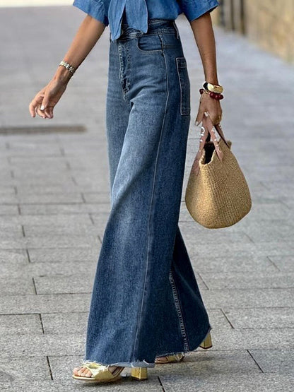 Pantalon en jean taille haute à jambes droites et dégradées 
