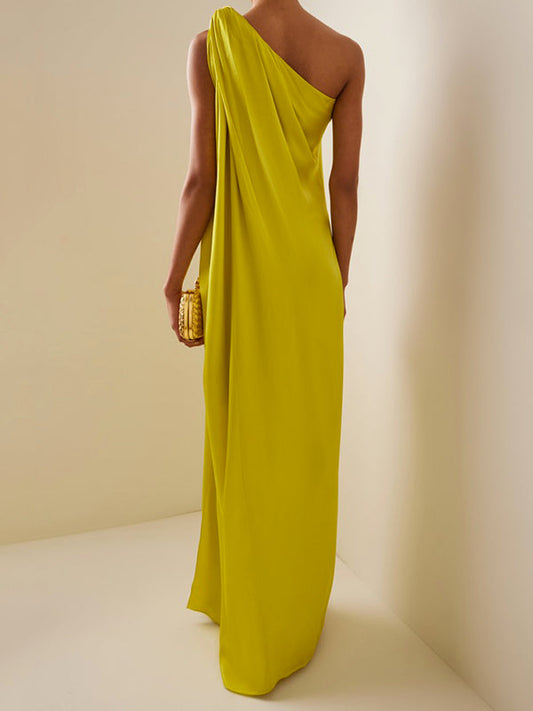 Loose Sleeveless Solid Color One-shoulder Maxi Dresses
