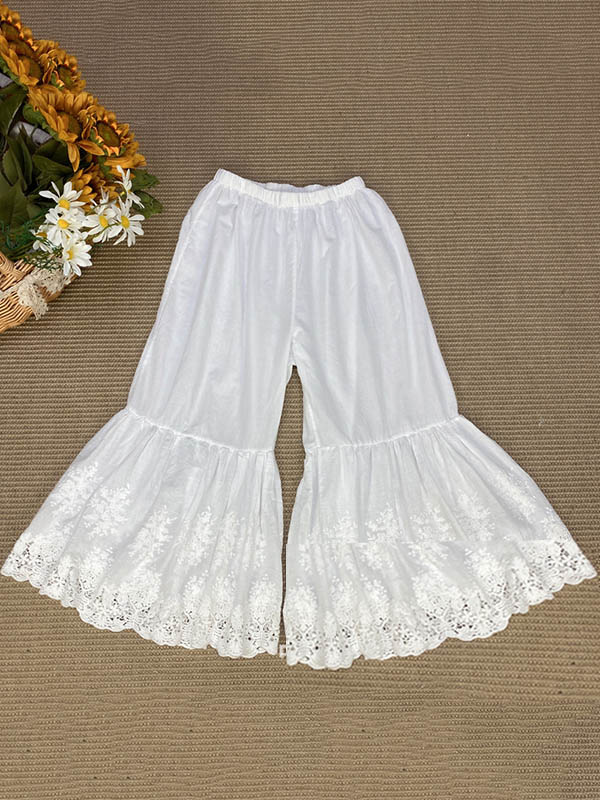 Vintage Loose Embroidered High Waisted Wide Leg Flared Pants