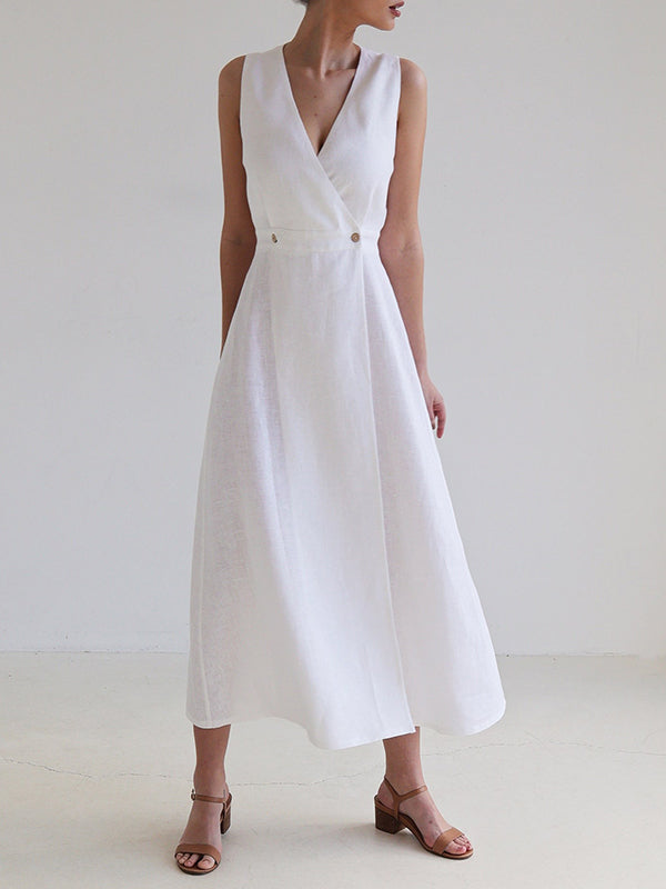 Loose Sleeveless Split-Joint V-Neck Maxi Dresses