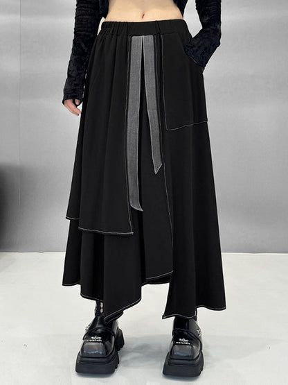A-Line Irregularity Contrast Color Split-Joint Skirts Bottoms