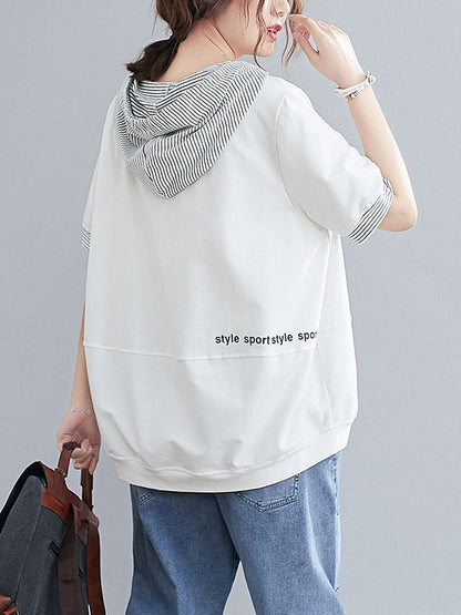 Original Stripe Letter Print Split-Joint T-Shirt