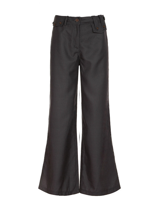 Flared Pants Loose Buttoned Striped Suit Pants Trousers