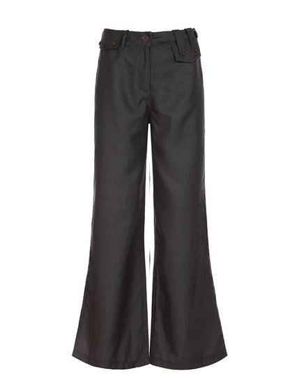 Flared Pants Loose Buttoned Striped Suit Pants Trousers