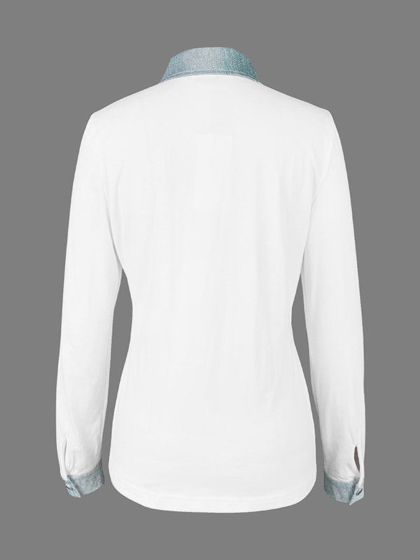 Long Sleeves Skinny Buttoned Split-Joint Lapel Blouses&Shirts Tops