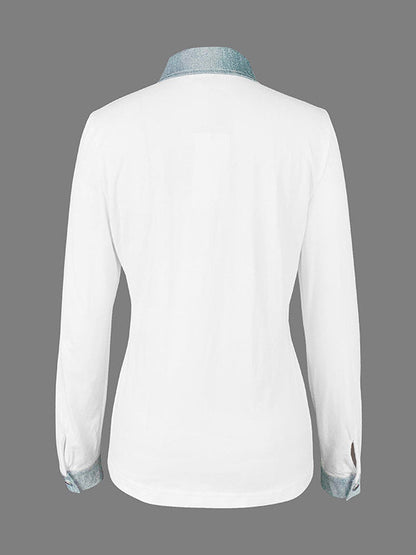 Long Sleeves Skinny Buttoned Split-Joint Lapel Blouses&Shirts Tops