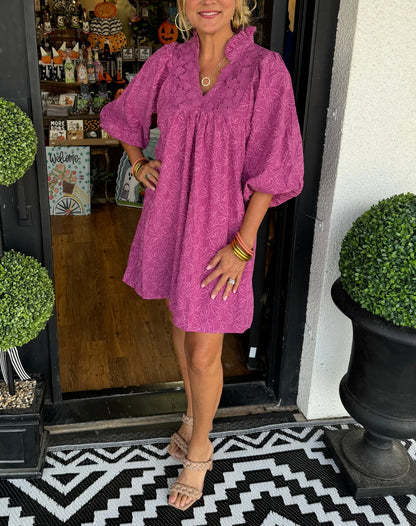 Faye | Women's Puff Sleeve Mini Dress V-Neck Smock Babydoll