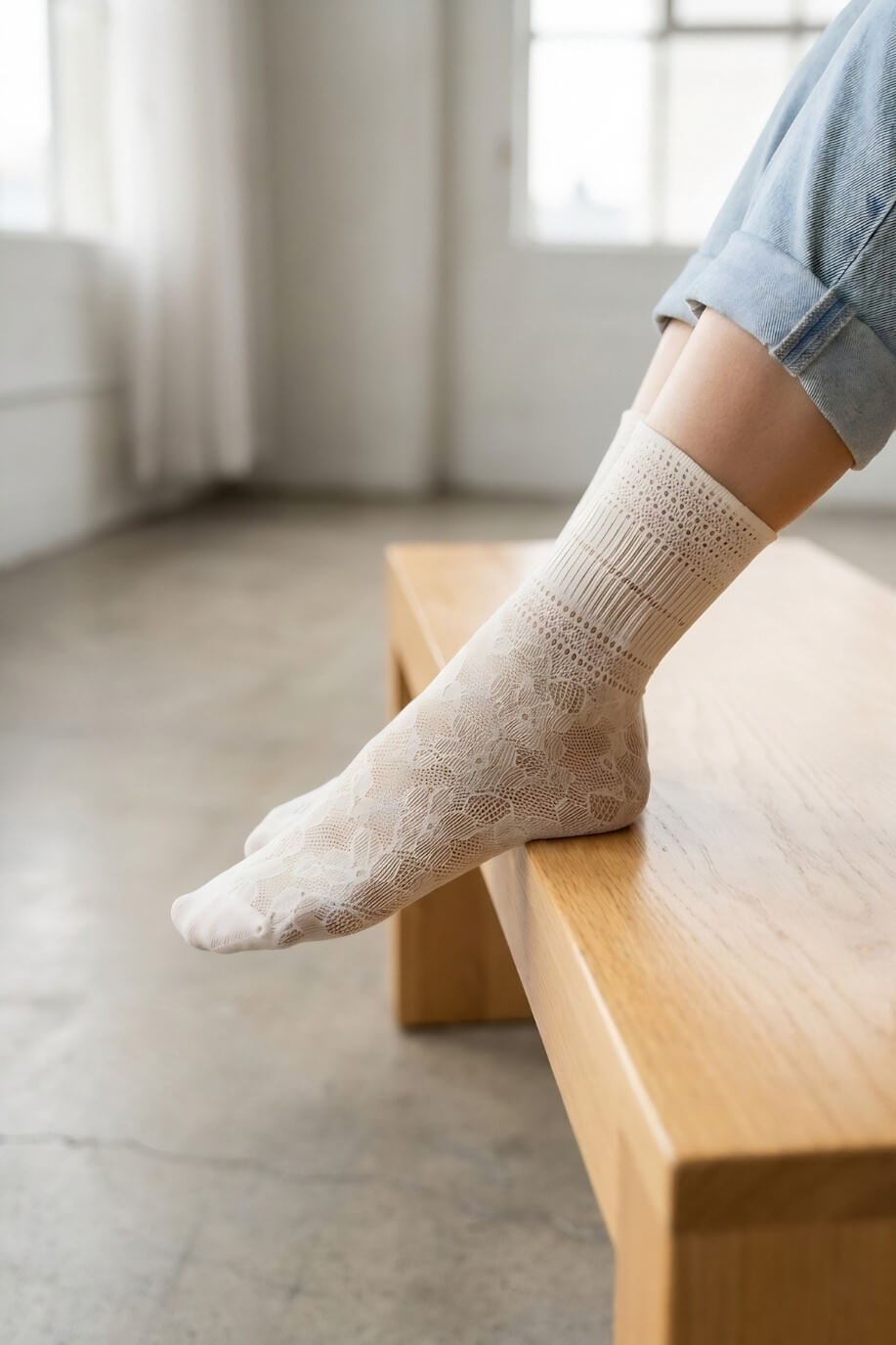 Sheer Floral Lace Crew Socks