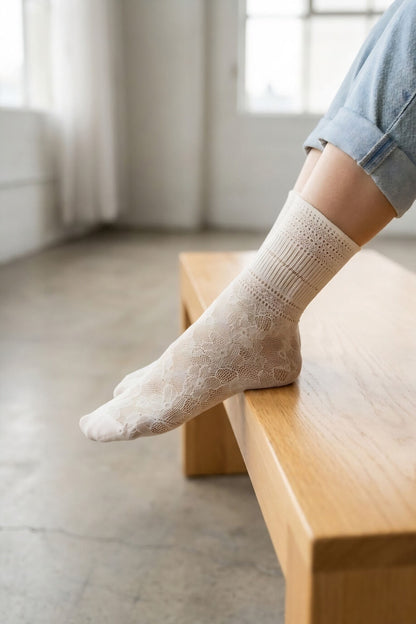 Sheer Floral Lace Crew Socks