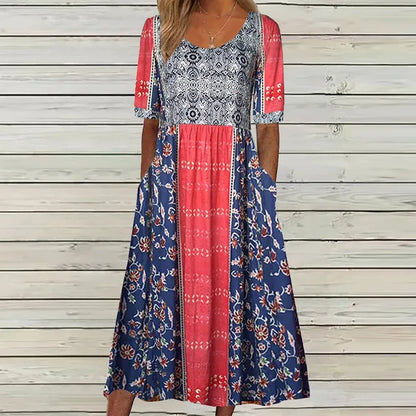 Janine™ | Dress with Bohemian Print and Round Neckline