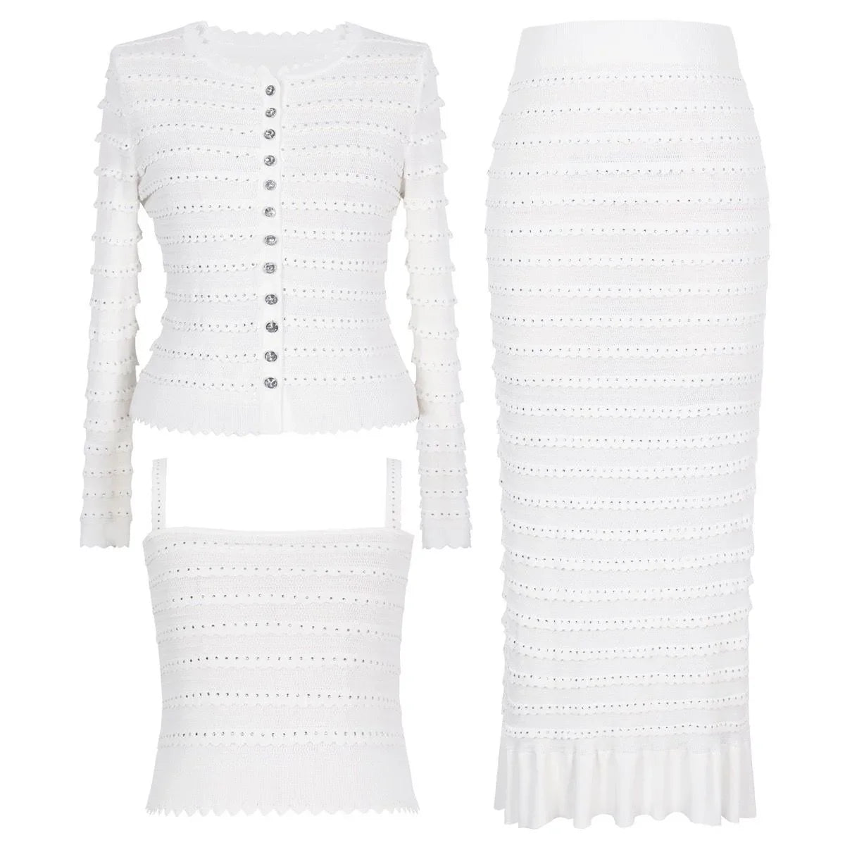 EDNA Knit Top and Cardigan with Midi Skirt Set