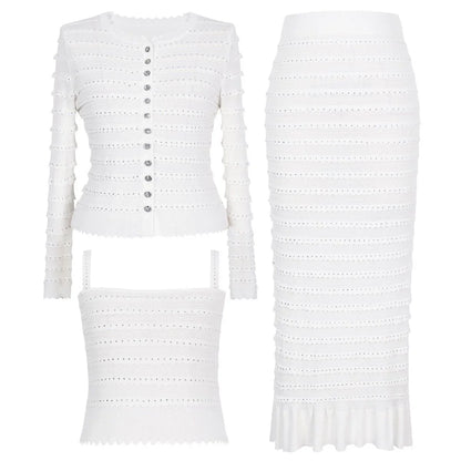 EDNA Knit Top and Cardigan with Midi Skirt Set