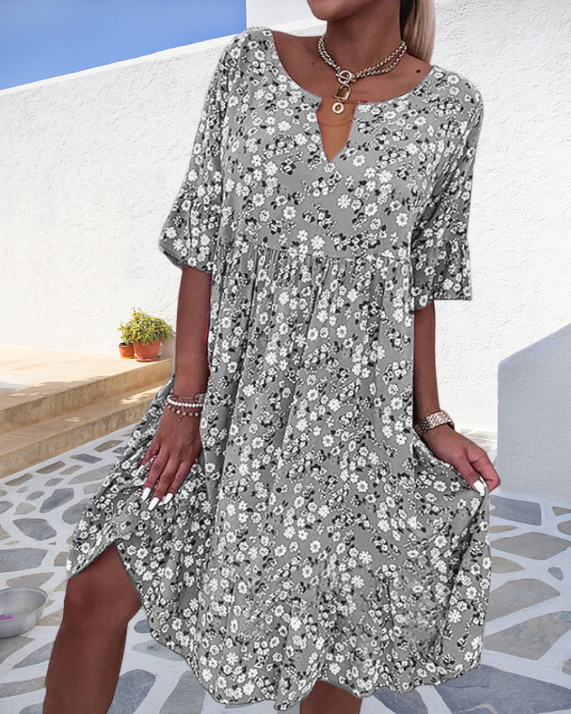 Stella | Women's Floral Print V-Neck Short Sleeve Midi Dress