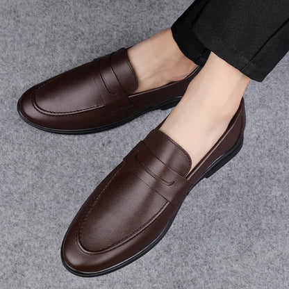 Men Plain Round Toe Leather Loafers | Leather Shoes