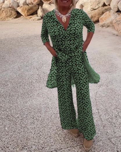 Serena | Women's Printed Two-Piece Set Blouse and Pants