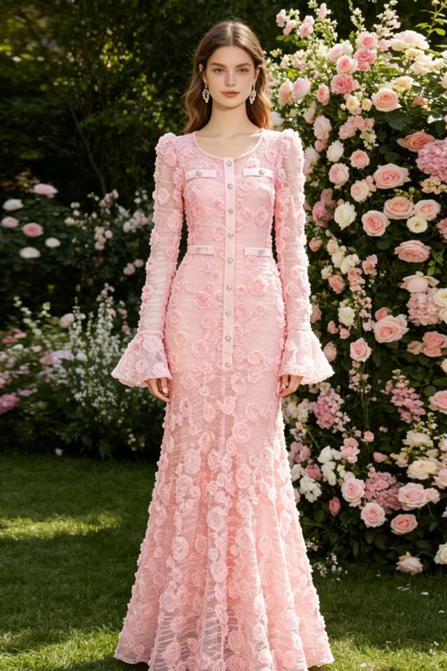 Grace 3D Rose Mermaid Maxi Dress