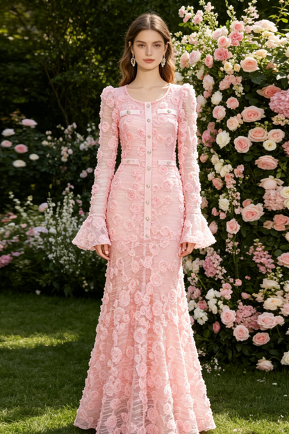 Grace 3D Rose Mermaid Maxi Dress