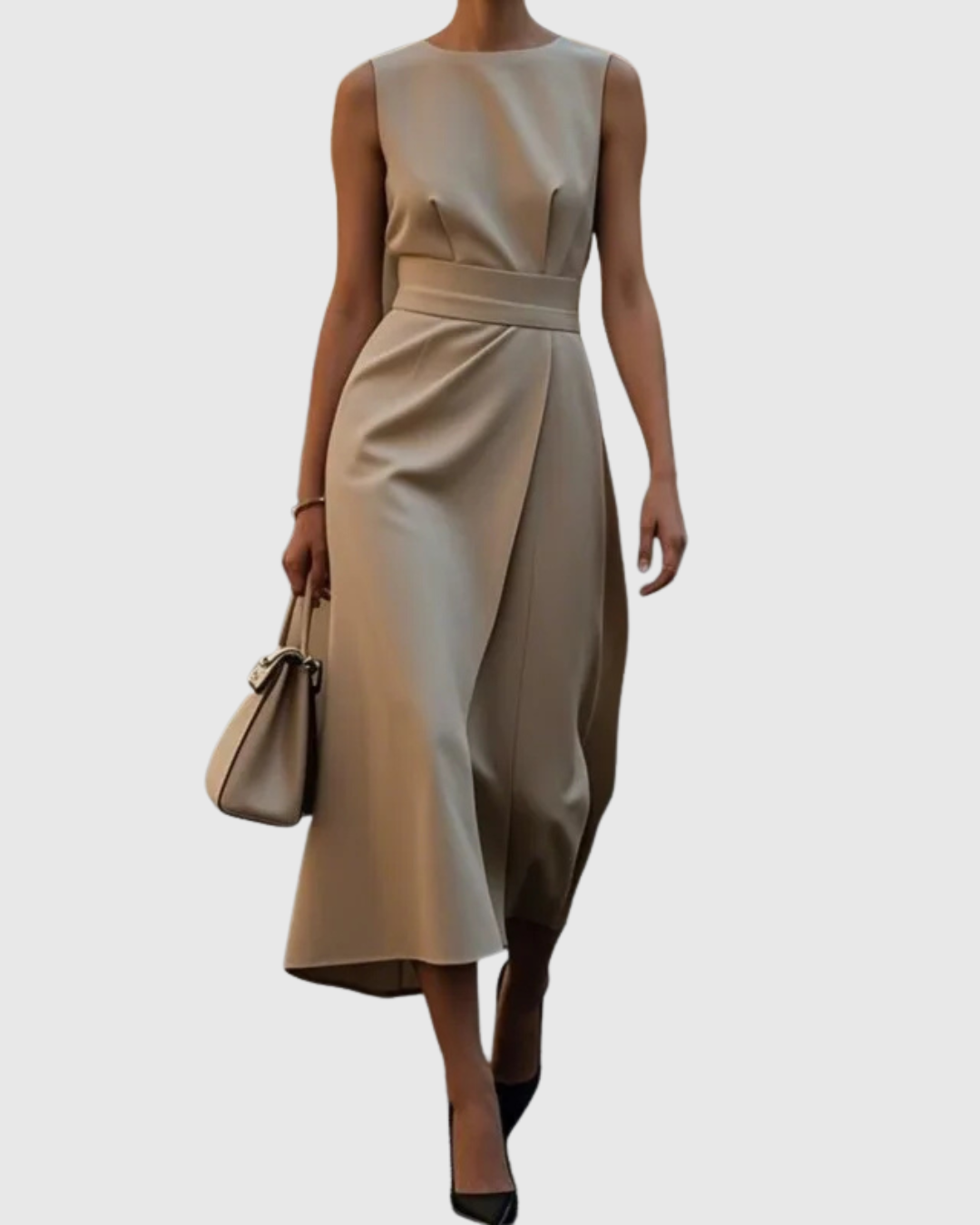 Vera | Women's Sleeveless Midi Dress Round Neck Twist Waist