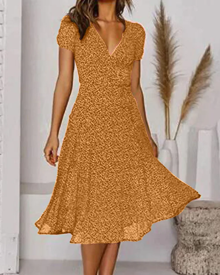 Vivienne | Women's V-Neck Short Sleeve Midi Dress with Print