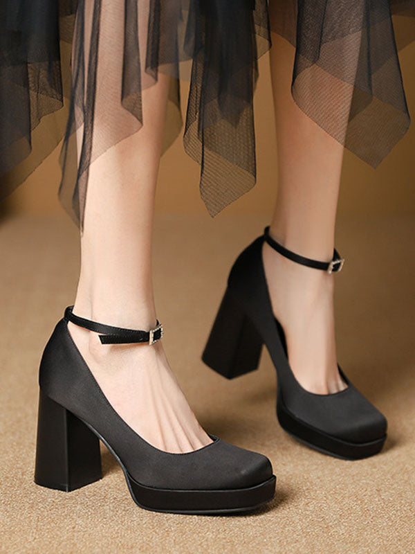 Lace-Up Shallow Cut Square-Toe Mary Janes Pumps