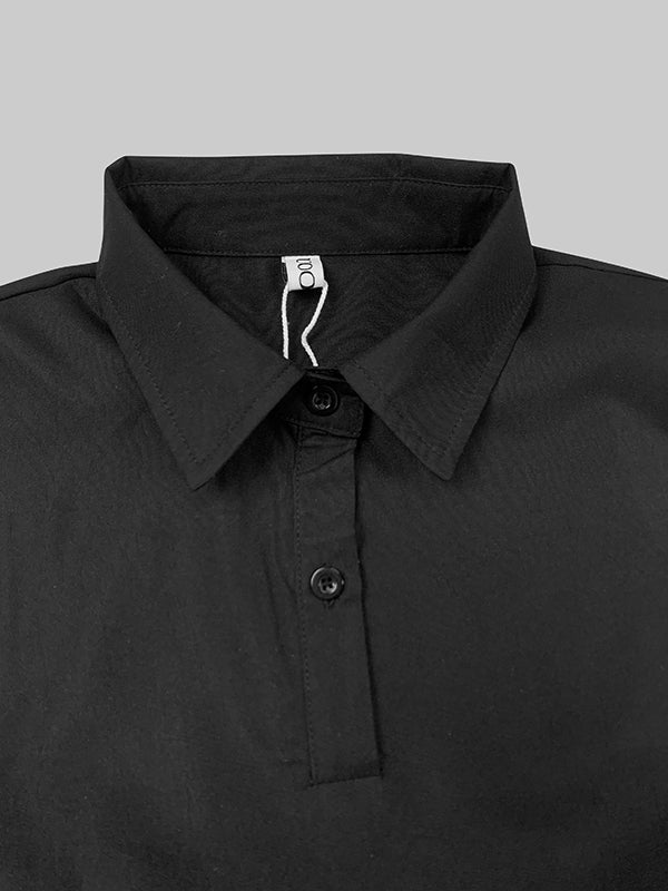 Ausgestellte Ärmel, plissiert, einfarbig, geteiltes Revers, Maxikleider, Hemdkleid 