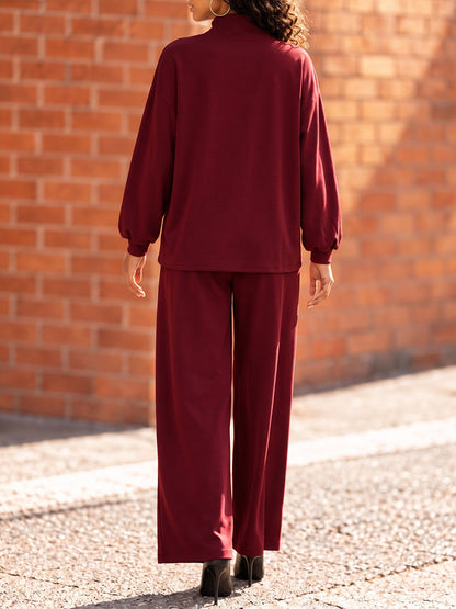 Zipper Solid Color Loose Long Sleeves Mock Neck Sweatshirt Tops