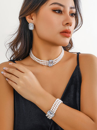 Geometric Layered Rhine Stones Bracelet Accessories + Necklaces Accessories + Earrings Accessories