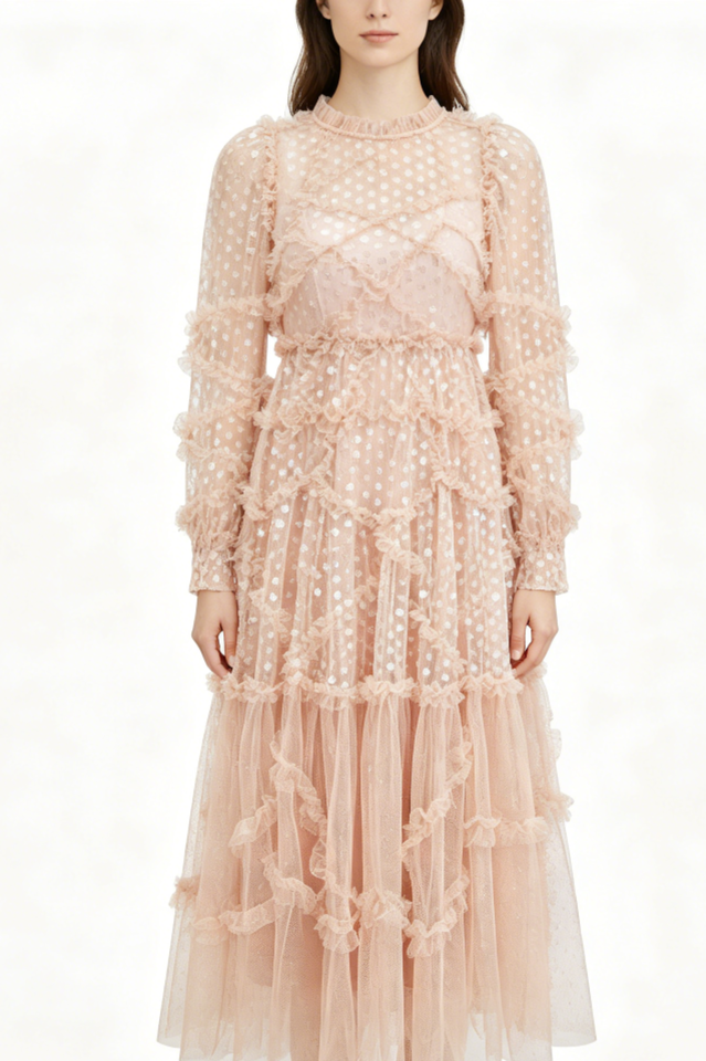 Polka Dot Sequin Embellishment Tulle Dress