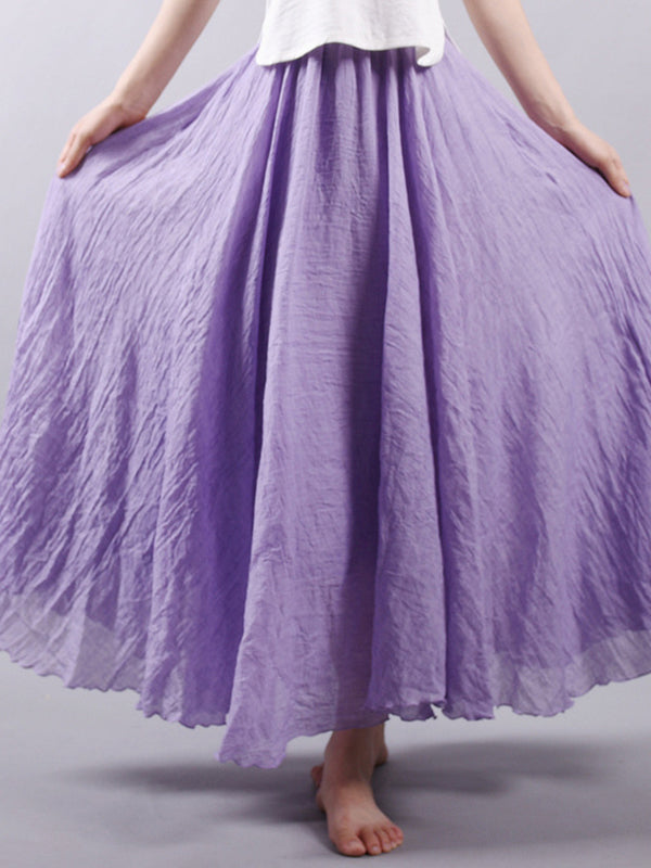 Casual A-Line Elastic Waist Solid Color Skirts PURPLE