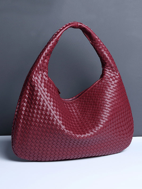 Geometric Solid Color Split-Joint Woven Zipper Bags Handbags