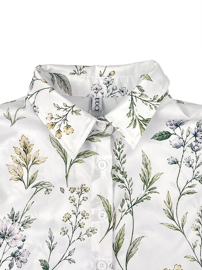Long Sleeves Ruffle Sleeves Buttoned Flower Print Lapel Blouses&Shirts Tops