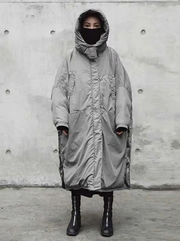 Super Loose Quilted Split-side With-hat Outwear Outerwear Long Coat