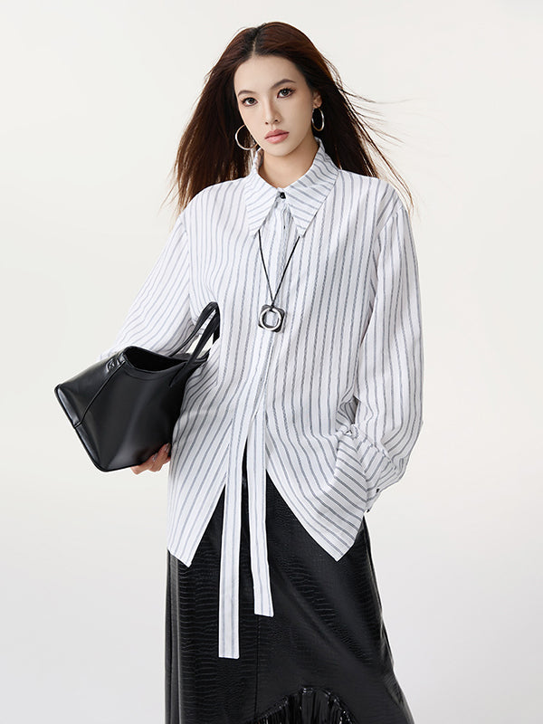 Long Sleeves Loose Striped Lapel Collar Blouses&Shirts Tops