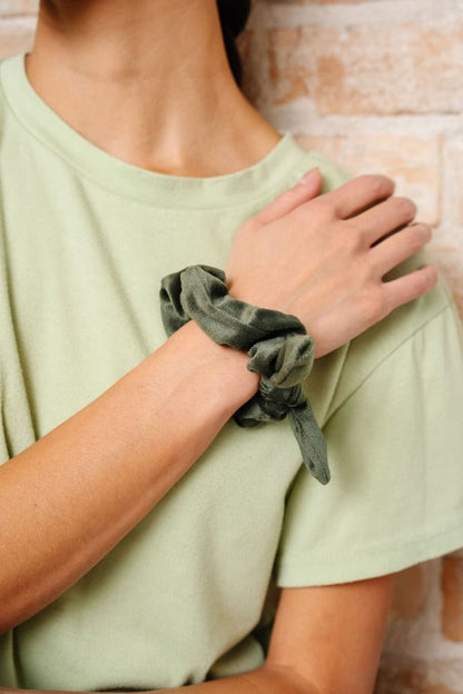 Olive Velvet Bow Scrunchie