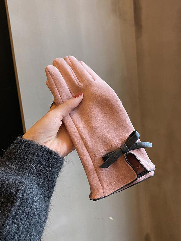 Bow-Embellished Split-Joint Gloves